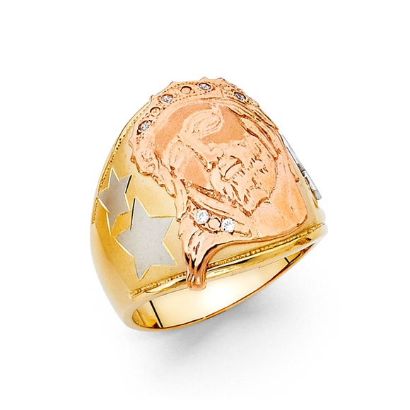 14K Tri Color Gold CZ Men's Ring